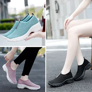 Damen Casual Flyknit Mesh Sneaker Dicke Sohle Keilabsatz Höhensteigerung Atmungsaktiv Slipper Walking Schuhe Mode Frühling Sommer