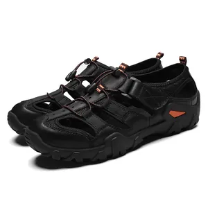 Sandali da Uomo All'aperto Traspiranti a Punta Chiusa Scarpe Sportive da Spiaggia in Pelle PU Casual Sandali Antiscivolo