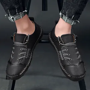 Zapatos casuales de cuero negro para hombre, ideales para conducir al aire libre