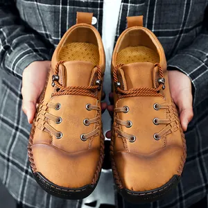Zapatos casuales de cuero marrón estilo retro para hombres para conducir y más