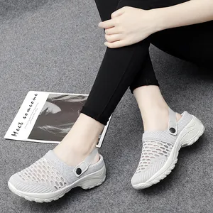 Comfortabele grijze ademende mesh rocker schoenen met platformzool voor dames casual
