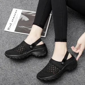 Ademende zwarte mesh rocker schoenen met dikke platformzool en casual stijl voor dames