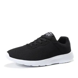Lightweight and breathable black mesh running sneakers with comfortable white sole