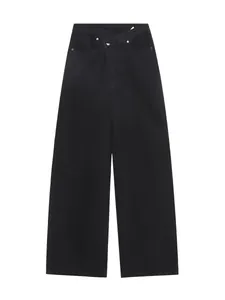 Retro black cross waist wide leg jeans for women casual commuting