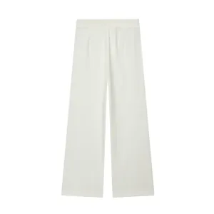 Pantaloni a gamba larga bianchi a vita alta da donna con drappeggio molto elegante