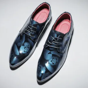 Chaussures Pointues en Cuir Verni pour Hommes et Femmes Mode Nightclub à Motifs Lacées Décontractées Basses Grandes Tailles