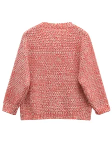 Women's casual round neck long sleeve knitted cardigan sweater in red mélange knit
