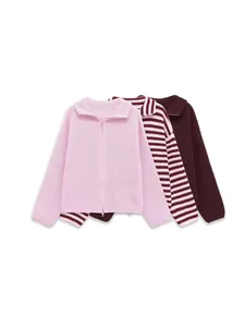 Eleganti giacche in maglia da donna con doppia cerniera in rosa, righe e bordeaux