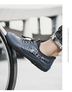 Chaussures décontractées imprimé léopard bleu avec semelle cousue main et lacets