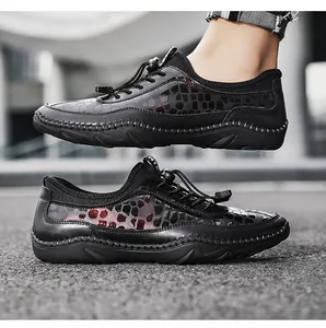 Chaussures de loisirs extérieures noires avec motif léopard et lacets élastiques