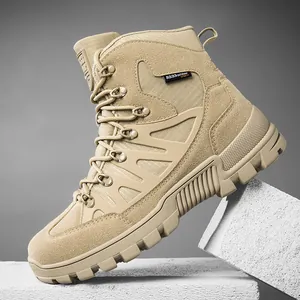 Bottes Tactiques Hautes pour Hommes Chaussures de Randonnée en Plein Air Antidérapantes Respirantes Oxford PU Bottes de Désert