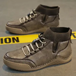 Men Winter Fleece Lined Martin Boots High Top Warm Vintage Microfiber Leather Casual Shoes Outdoor Non Slip Fashion Boot