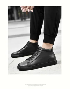 Sneaker casual alte in pelle nera da uomo con suola in schiuma EVA leggera e flessibile