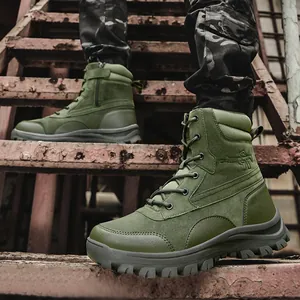 Heren Tactische Laarzen Hoge Schacht Outdoor Wandelschoenen Combat Laarzen Met Zijrits Antislip Rubberen Zool Ademend Schoeisel