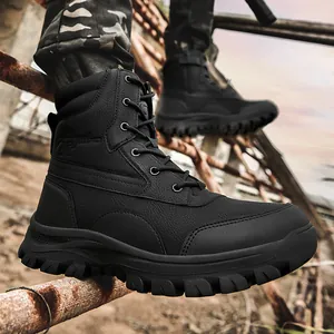 Professionele zwarte tactische wandelschoenen voor heren met antislip rubberen zolen