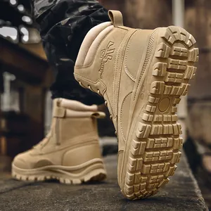 Khaki hoge tactische wandelschoenen met robuuste rubberen zool voor gebruik buiten