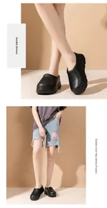 Vista detallada de zapatos de chef negros usados por modelo para cocina y trabajo
