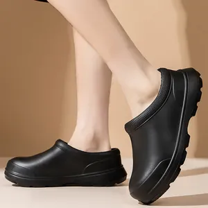 Zapatos de chef negros sin cordones para hombre con plataforma gruesa y suela antideslizante
