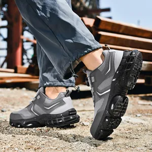 Zapatos de seguridad para hombre con punta de acero y malla transpirable gris