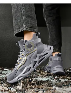 Zapatos de seguridad grises de media caña para hombre con suela gruesa antipinchazos