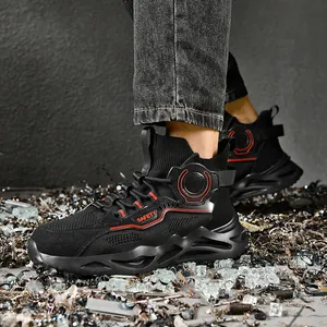 Zapatos Deporte Aire Libre Caña Media Hombre Moda Antiperforación Suela Gruesa Zapatillas Flyknit Malla Transpirable Cordones Zapatos Trabajo