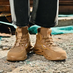 Zapatillas de seguridad para hombre de media caña con suela gruesa antipinchazos en marrón