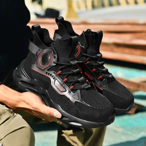 Zapatos de seguridad negros para hombre con suela gruesa resistente a pinchazos