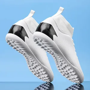 Zapatillas de fútbol blancas de caña alta para hombre con malla transpirable y tacos TF