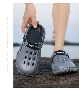 Durable and stylish grey breathable men's clogs for summer outdoor beach comfort