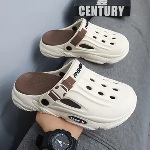Fashionable men's summer clogs in cream and brown, breathable outdoor beach sandals