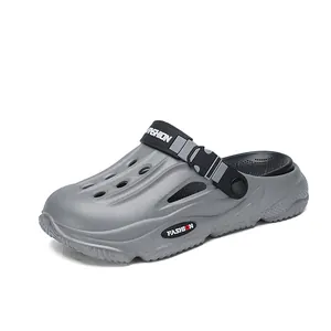 Grey mens breathable clogs for summer outdoor beach wear featuring fashion strap