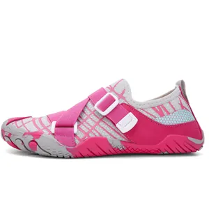 Breathable pink and grey mesh water shoes with adjustable straps for swimming and wading