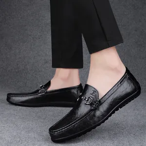 Stylish black leather men's loafers with metal buckle detail for smart business casual wear