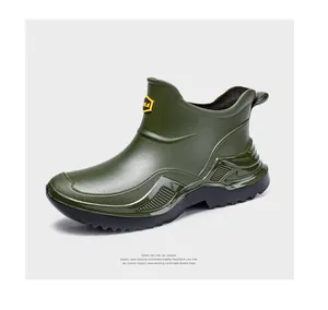 Green men's waterproof short rain boots with a durable stylish non-slip lug sole
