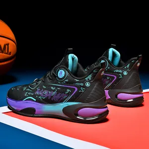 High-top color-blocking basketball shoes with thick cushioned soles for outdoor play