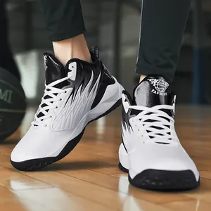 Zapatillas de baloncesto de media caña en blanco y negro para hombre con superficie de cuero