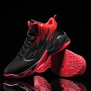Zapatillas de baloncesto de caña media para hombre en cuero de contraste rojo