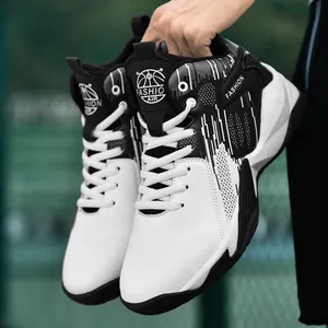 Men's Mid-Top Basketball Shoes Youth Outdoor Wear-Resistant Athletic Sneakers PU Leather Non-Slip Rubber Sole Sports Shoes