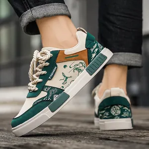 Heren Casual Board Schoenen Kunstleer Kraanvogel Golf Print Sneakers Laag Model Plat Ademend Dagelijkse Schoenen Voor Heren Studenten