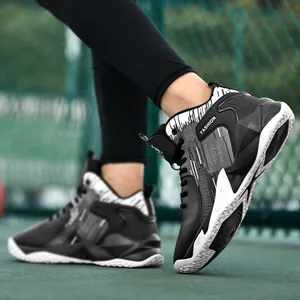 Teenager's high-top outdoor basketball shoes with durable leather and lace-up design