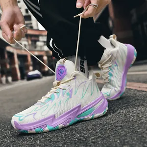 Professional Mid-Top Basketball Shoes For Men Women Colorblock Thick Sole Wear-Resistant Breathable Outdoor Sport Sneakers