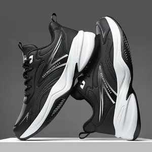 Black and white leather platform sneakers for men with chunky sole and stylish design