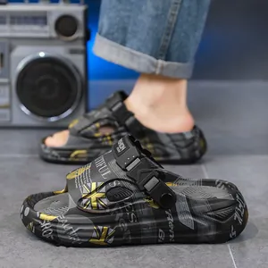 Heren Casual EVA Strand Sandalen Union Jack Graffiti Print Antislip Slides Draaibare Hielband Outdoor Zomer Sandalen