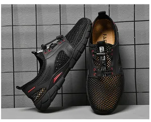 Gedetailleerd overzicht van ademende zwarte mesh herensneakers met instapontwerp