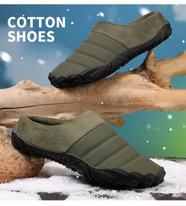 Detailed view of olive green quilted winter warm slippers with plush fleece lining