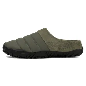 Men's winter warm slippers with quilted fabric and fleece lining in olive green