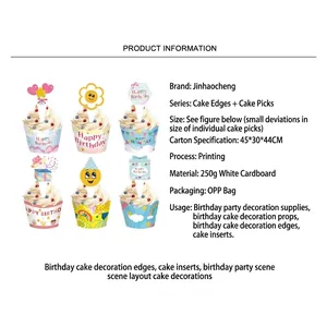 Detailed product information for colorful birthday cupcake wrappers and toppers set