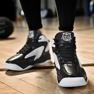 Professional high-top color-blocking basketball shoes with durable synthetic leather upper