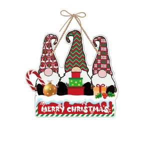 Adorno colgador de puerta de gnomos navideños con letrero Merry Christmas y cordel