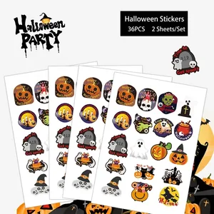 Juego de 2 Hojas de Pegatinas Decorativas Festivas Halloween Navidad Día de la Independencia Calcomanías Adhesivas Dibujos Animados